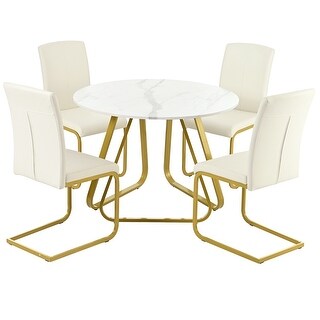 5-Piece Dining Table Set with Faux Marble Table and 4 Dining Chairs ...