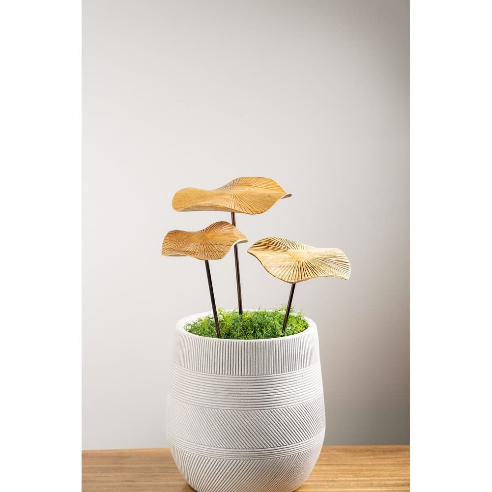 16 in. Hand-Carved Wood Mushroom Metal Stakes (Set of 3)