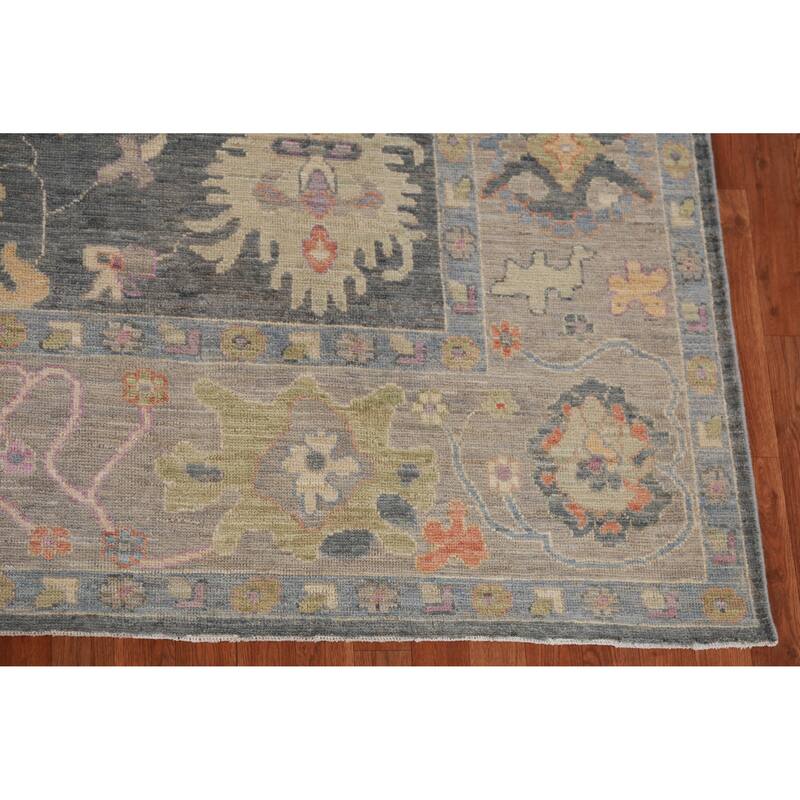 Hand Knotted Oriental 100% Wool Carpet Transitional All-Over Greys & Charcoal Oushak Area Rug - 11' 10'' X 8' 9''