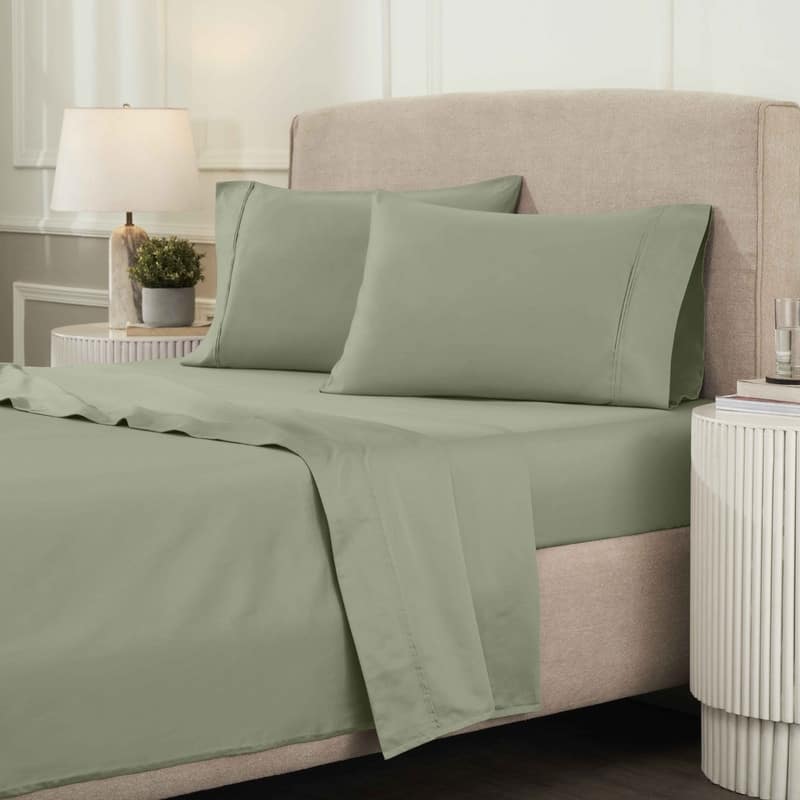 Blue Nile Mills 1200 Thread Count Egyptian Cotton Embroidered Deep Pocket Sheet Set - Full - Sage