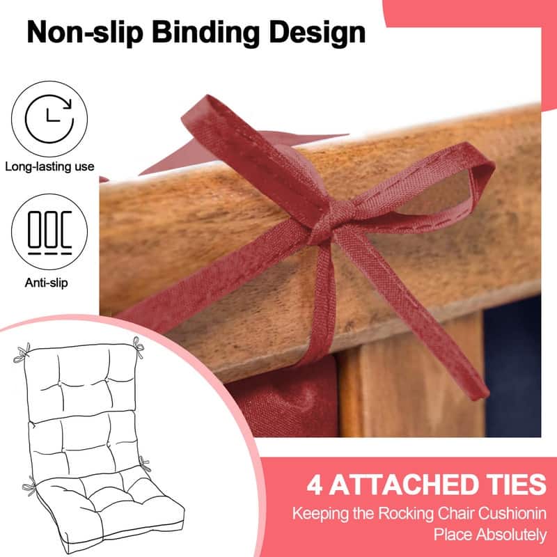 2 Pcs Set High Back Patio Chair Cushions, 44'' x 22''x 4''Tufted Rocking Chair Cushions, for Garden Porch Home Office Chair Use