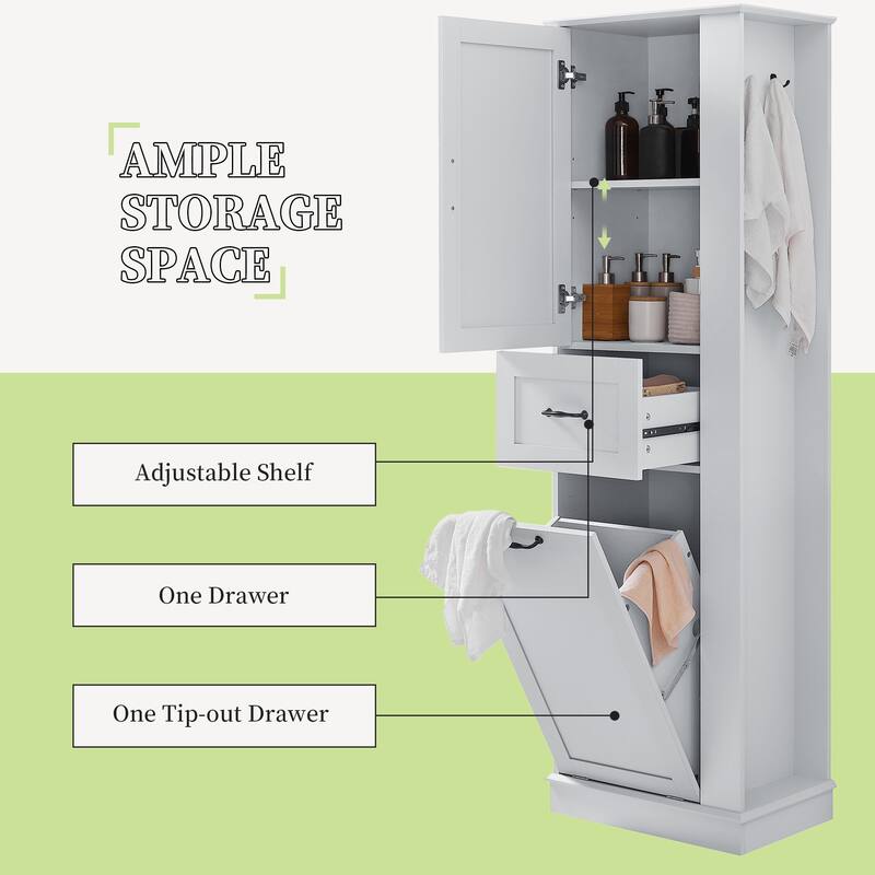 Tall Bathroom Storage Cabinet with Tilt-Out Compartment and Adjustable Shelves