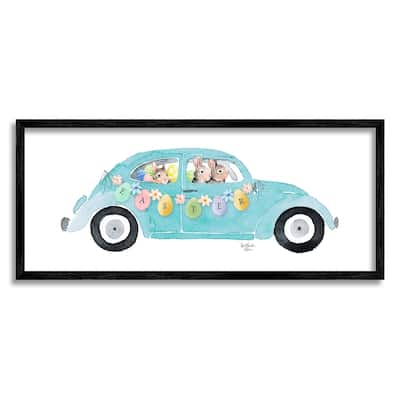 Stupell Decorated Easter Car Bunnies Floral Pattern Banner Framed Wall Art, Design by Heatherlee Chan - Blue
