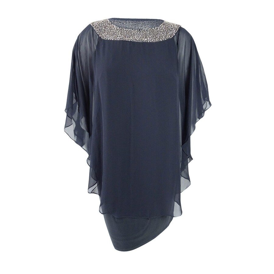 lace mermaid dress with beaded chiffon capelet