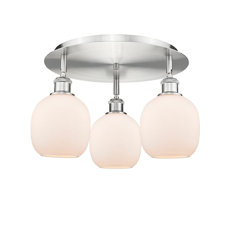 Innovations Lighting Belfast - 3 Light 18" Flush Mount - Satin Nickel/Matte White