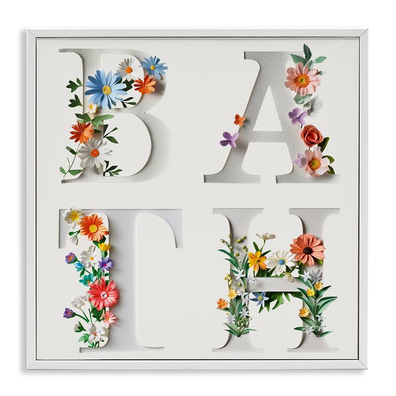 Stupell Floral Bath Typography Framed Giclee Art Design By Susan Arnot - 24 x 24 - White