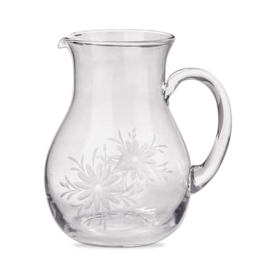 Fleur Etched Glass Pitcher Clear Glass, 6.25"L x 6.25"W x 9.0"H, 67 oz,