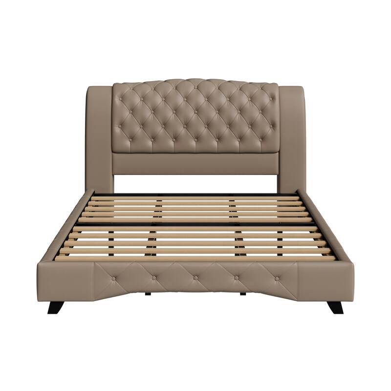 Christopher Knight Home - Modern Upholstered Platform Bed with Wood & Metal Frame - with 44.5" Tall Button-Tufted Headboard