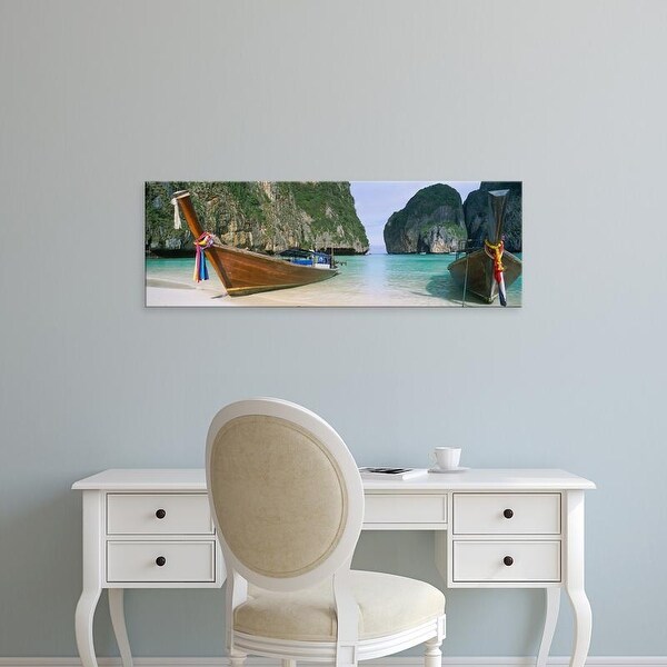 Easy Art Prints Panoramic Image 'Longtail boats, Mahya Beach, Ko Phi Phi Lee, Phi Phi Islands, Thailand' Canvas Art