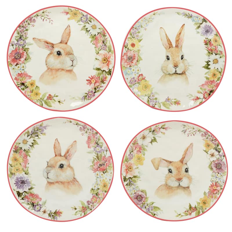 Certified International Easter Garden 8.5" Dessert/Salad Plate, Set of 4 Assorted Designs - 8.5" x 8.5" x 0.75"