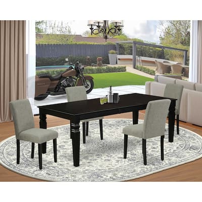 Rectangular Dining Table Set - 5 Piece Table & Chair Set with Linen Fabric - 66/84 Inch Table with Leaf