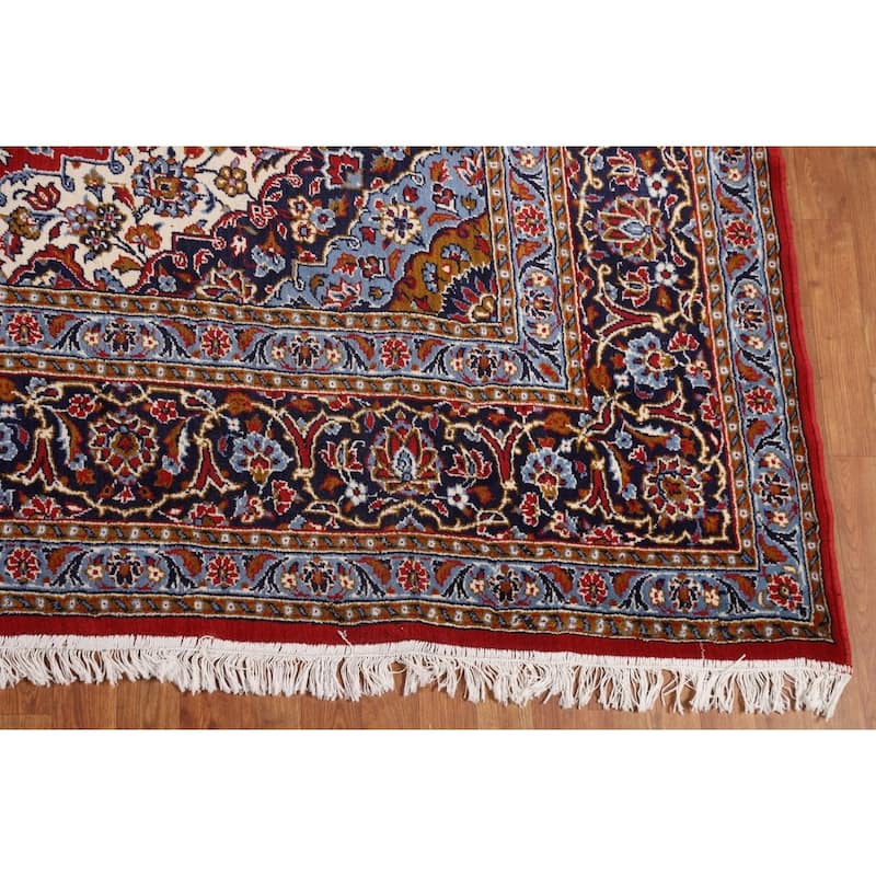 Red Floral Kashan Turkish Rug Oriental Machine-Made Carpet - 9'8" x 13'2"