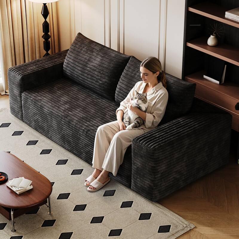 Corduroy Deep Seat Loveseat Sofa Ergonomic Couch