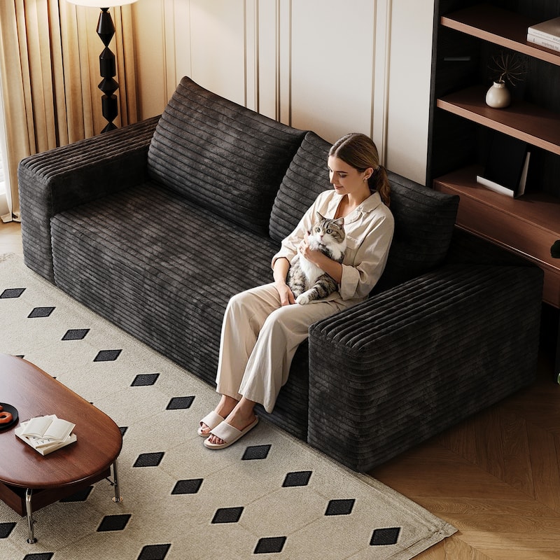 Large Ergonomic Deep Seat Sofa Corduroy Upholstered Loveseat Couch, Versatile Compression Lounge Sofa, No Assembly