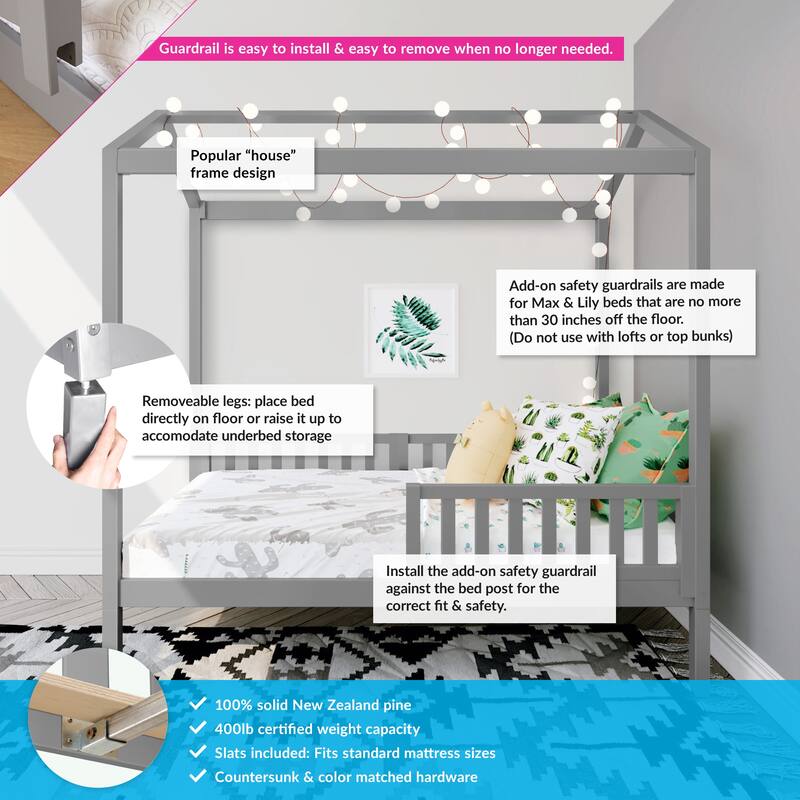 Max and Lily Twin House Bed with Guard Rail