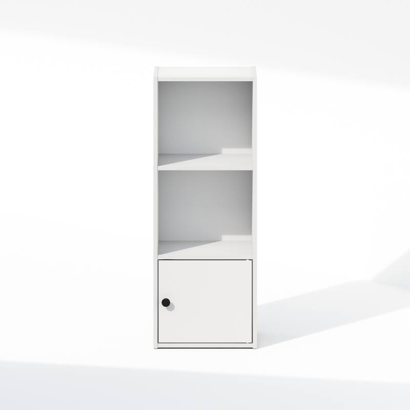31.5 in. Tall White Wood 2-Shelf Bookcase with Storage Cabinet