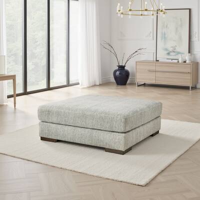 Accent Ottoman, 51 Inch Square, Light Gray Polyester, Chevron Patterns