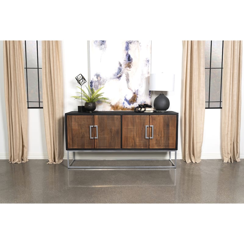 Washoe Walnut and Silver 4-Door Accent Cabinet