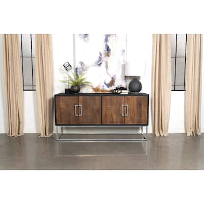 Washoe Walnut and Silver 4-Door Accent Cabinet