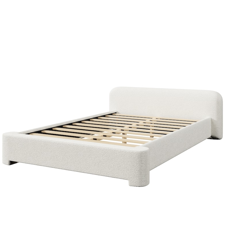 Christopher Knight Home - Cozy White Bouclé Upholstered Platform Bed with Plush Foam Padding, No Box Spring Needed