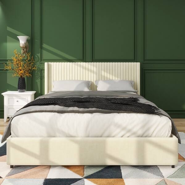 Queen Ivory Velvet Upholstered Bed With 2 Drawers