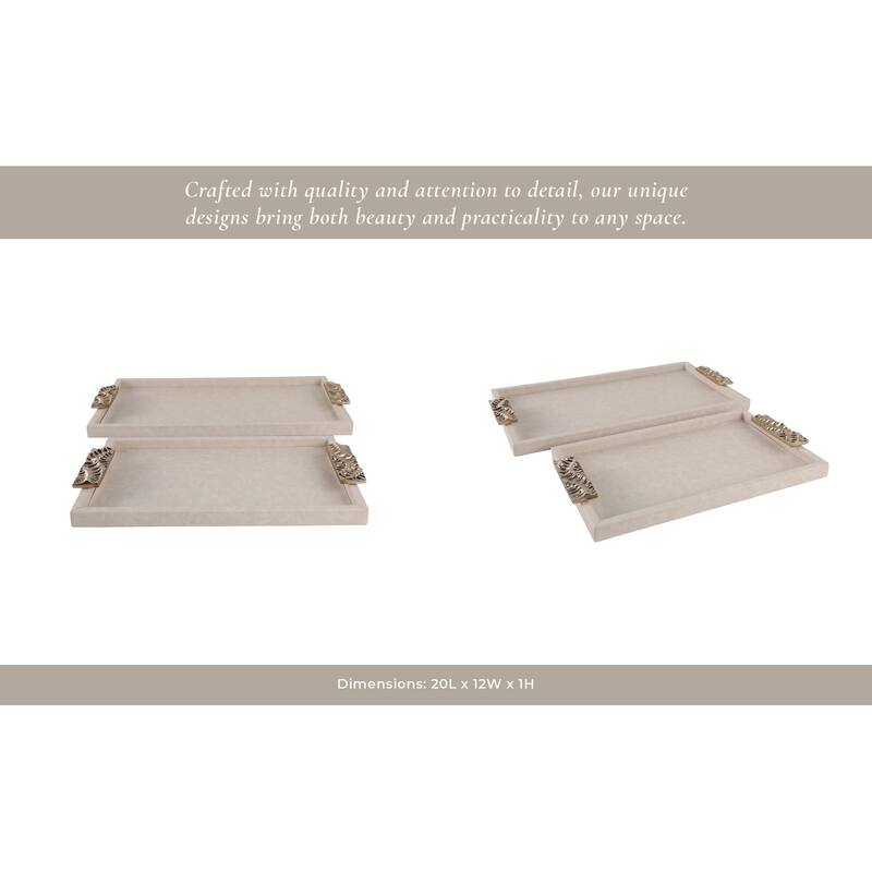 Wood Fabric Marquis Serving Trays Home Decor (Set of 2) - 16/20" Ivory - 20" x 12" x 1"