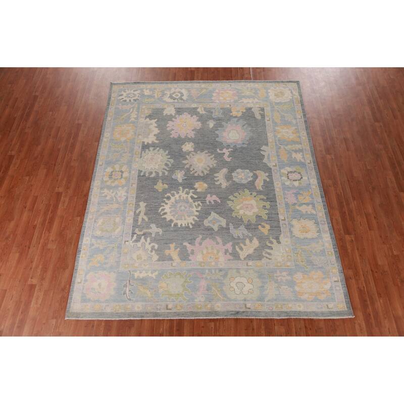 Hand Knotted Oriental 100% Wool Carpet Transitional All-Over Greys & Charcoal Oushak Area Rug - 10' 0'' X 8' 0''