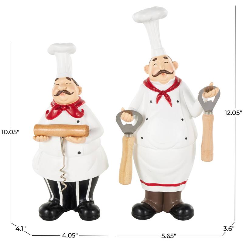 Polystone Chef Kitchen Bottle Opener Holder Sculpture with Beer and Wine Bottle Accessories - Set of 2 White - Roche River Decor