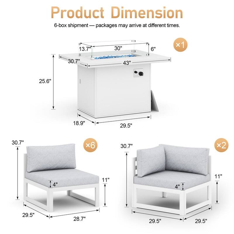 FINCATI Outdoor Furniture Aluminum Patio Set White Aluminum Outdoor Sofa with Thick Cushions and 29 Inch Deep Seat
