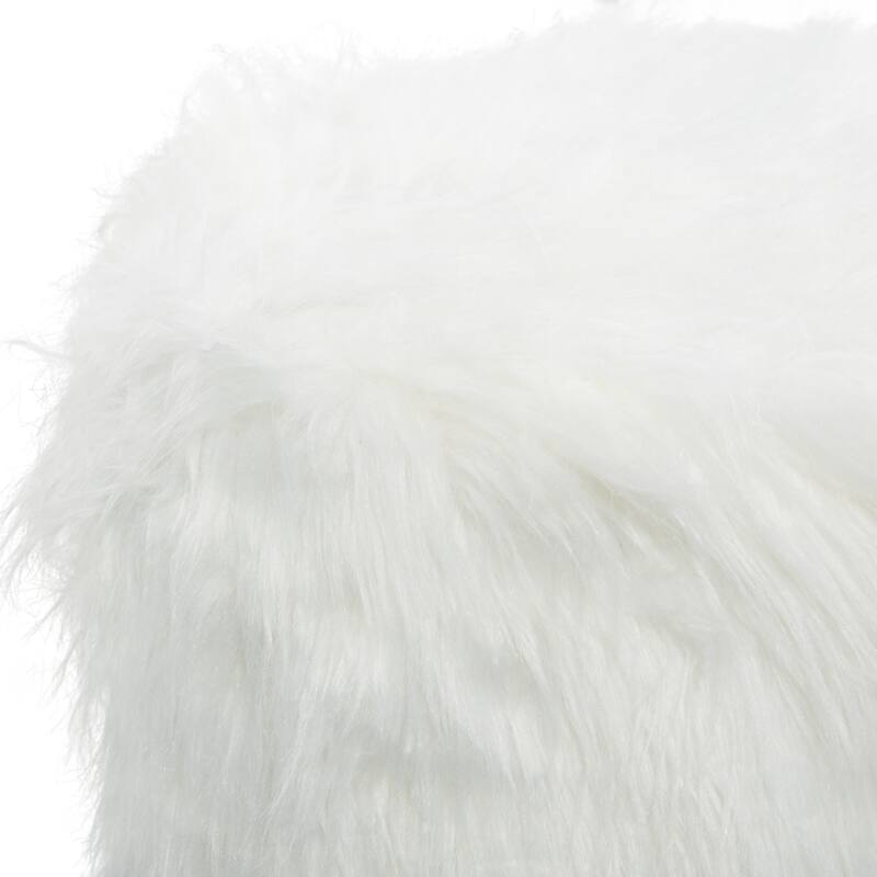 Polyester Stool with Faux Fur - White - Roche River Decor