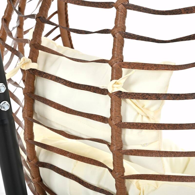 Indoor Outdoor Hanging Hammock Chair with Stand, Foldable Rattan Egg Swing Chair with Cushion & Headrest