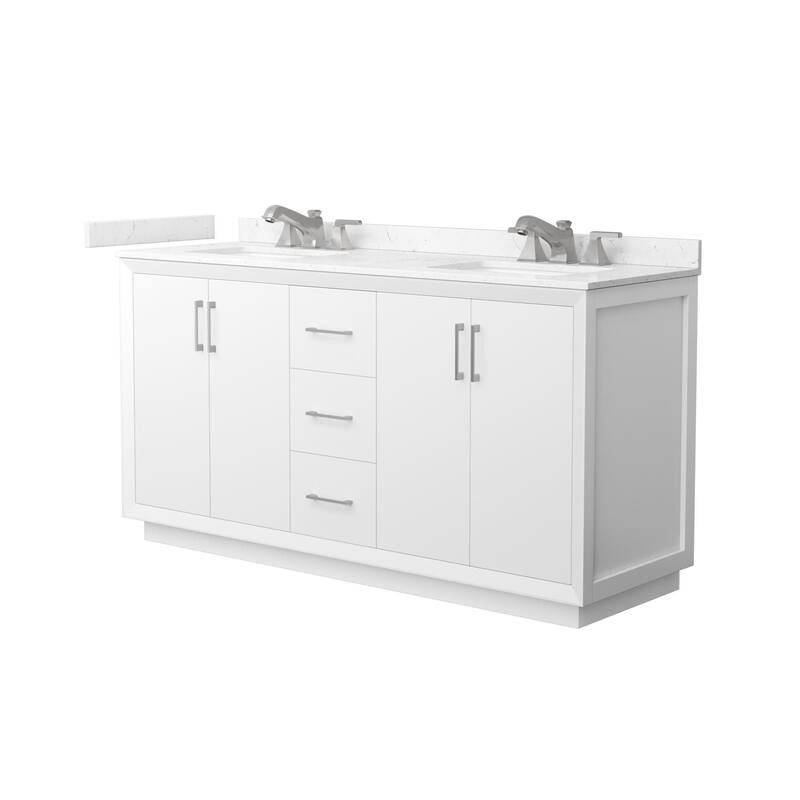 Wyndham Collection WCF4141-66D-VCA-US3MXX Strada 66" Free Standing - White / Carrara Cultured Marble Top / Brushed
