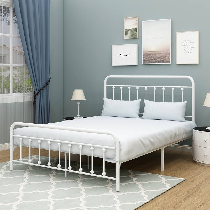 Metal Platform Bed Frame featuring a Headboard, Sturdy Slat Support, No Box Spring Required, and Easy to Assemble‌.