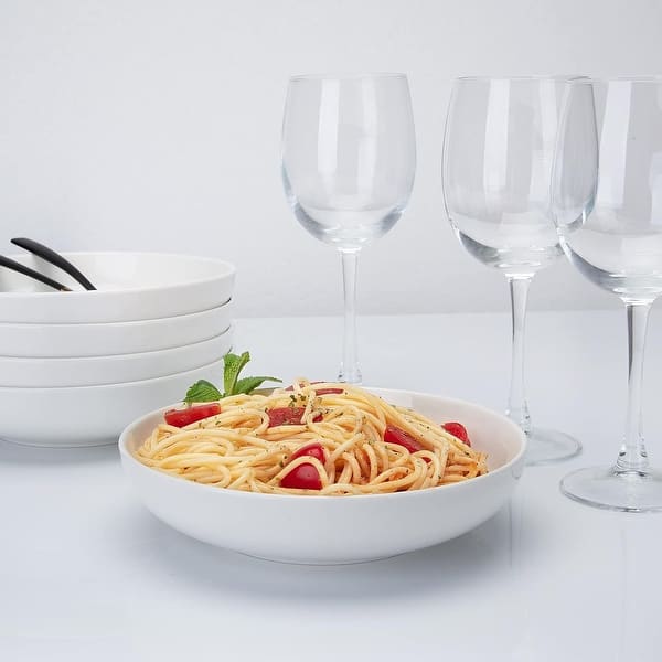 22 Ounce Porcelain Pasta Bowls Set of 6, Premium Ceramic Large Capacity Plates - White