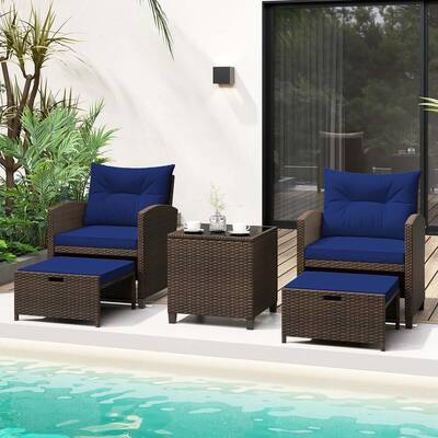 Costway 5 Piece Patio Rattan Furniture with 2 Ottomans & Tempered - See Details