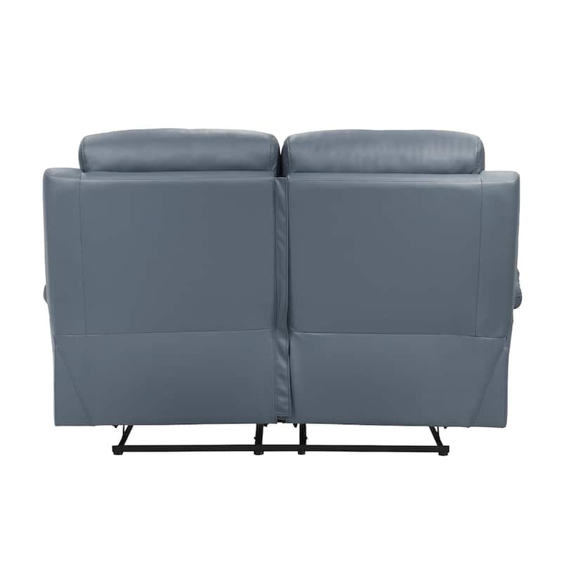 Hanna Manual Double Reclining Loveseat, Blue Top Grain Leather 64 Inch