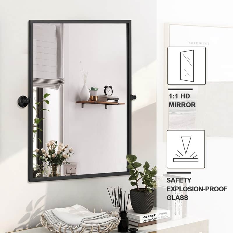 Rectangular Metal Framed Pivoted Bathroom Wall Vanity Mirror Adjustable Wall-Mounted For Modern Wall Decor