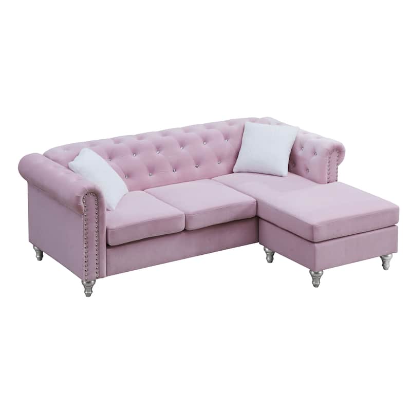 Raisa Microsuede Velvet Tufted Sofa with Chaise