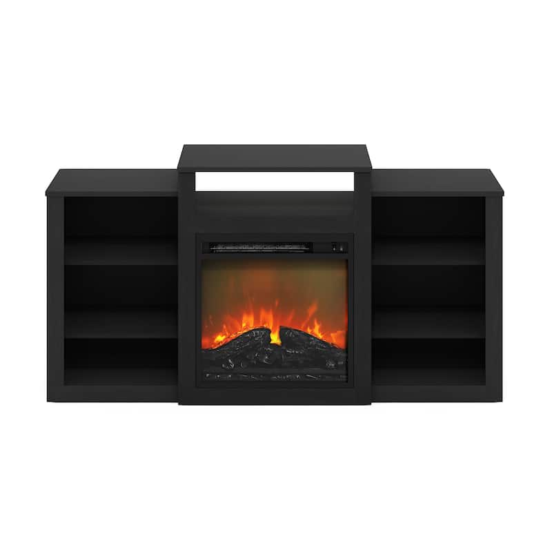 Furinno Jensen TV Stand with Electric Fireplace for TV up to 55", Americano