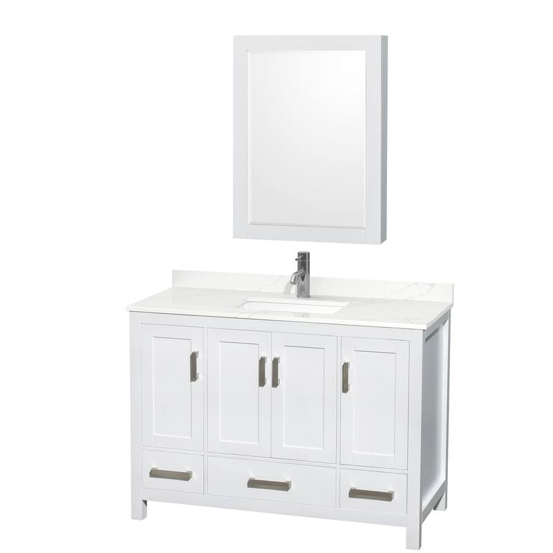 Wyndham Collection WCS141448S-QTZ-UNSMED Sheffield 48" Free Standing - White / Giotto Quartz Top / Brushed Chrome