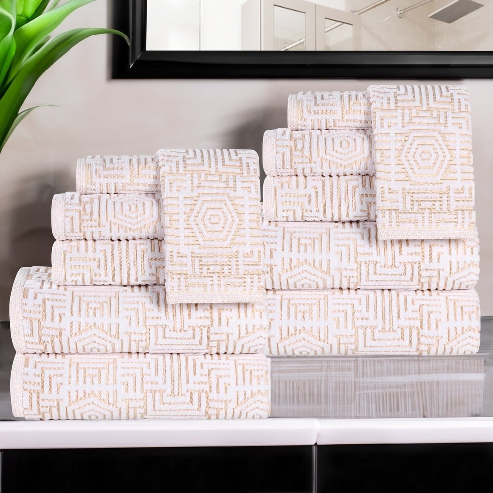Superior Jasper Cotton Modern Jacquard Soft 12 Piece Bathroom Towel Set