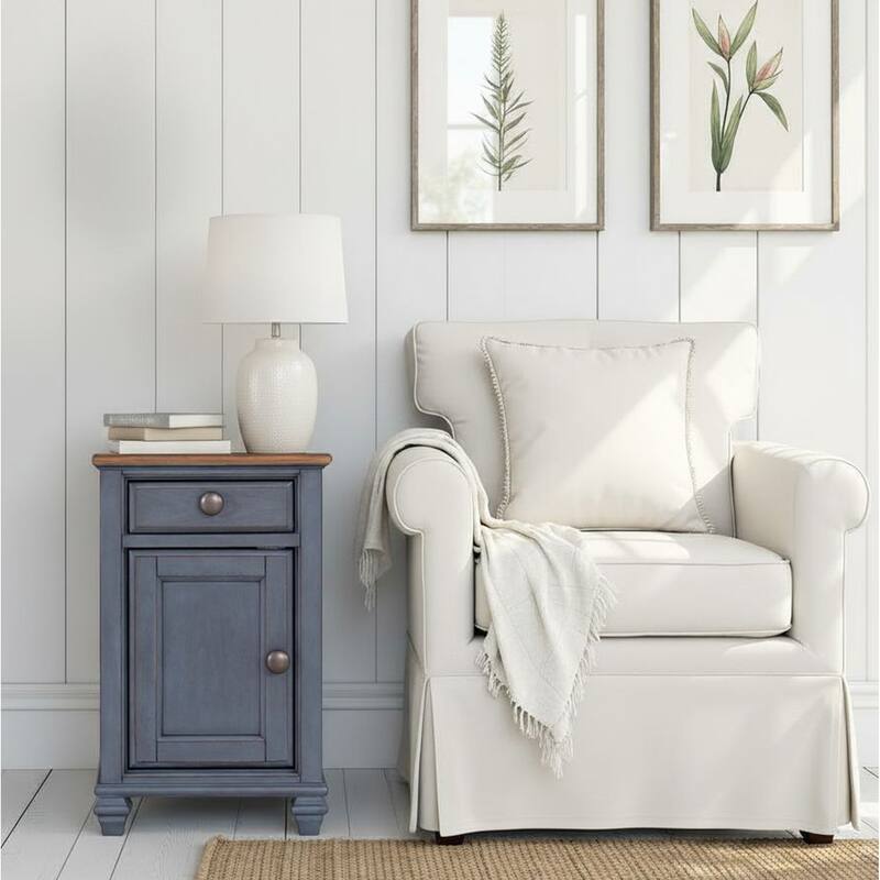 Bridgevine Home Americana 14 inch Chairside Table, No Assembly Required, Corduroy Blue Finish