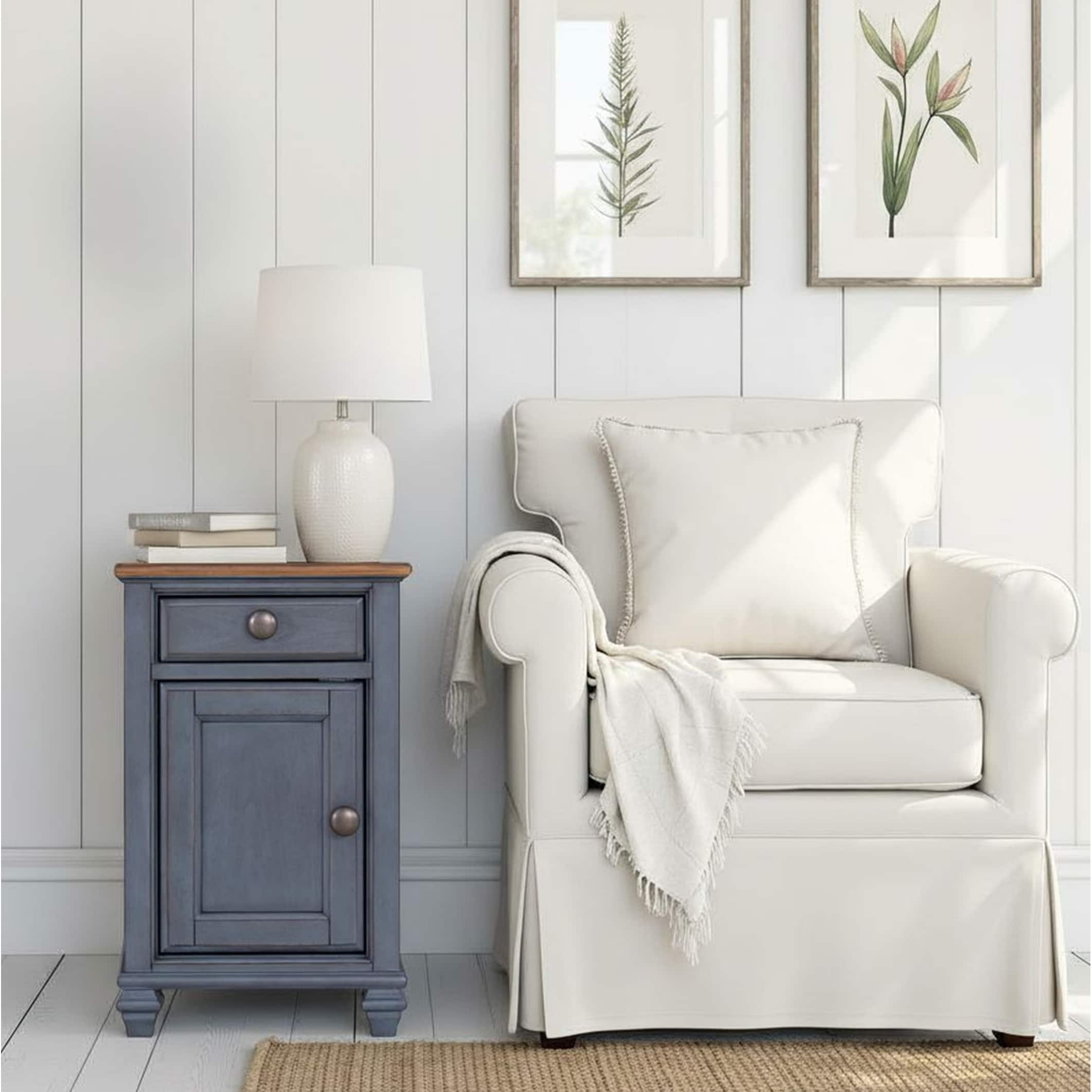 Americana 14" Farmhouse Chairside Table with Drawer & Cabinet