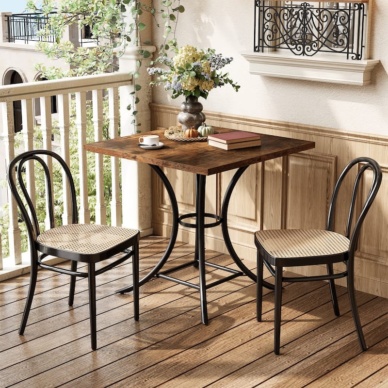 Square Dining Table, Kitchen Table, Living Room Balcony Accent Dining Table Gathering Table - Brown+Black