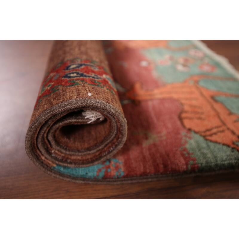 Animals Design Ziegler Foyer Rug Handmade Brown Wool Carpet - 2'0" x 3'1"