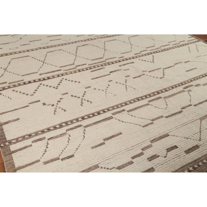 Ivory Moroccan Abstract Area Rug Handmade Wool Carpet - 8'10"x 12'8"