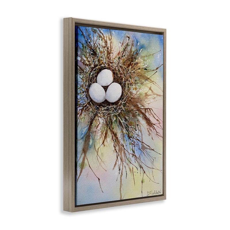 Stupell Modern Watercolor Bird Nest Framed Floater Canvas Wall Art Design By Stephanie Fielden