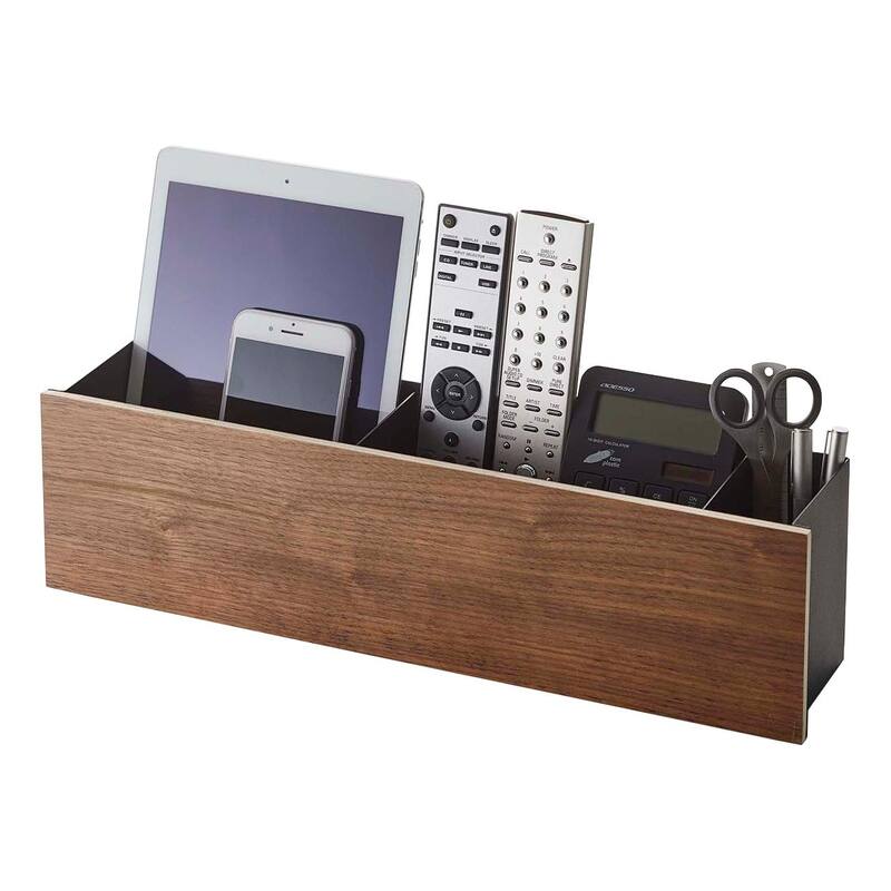 Yamazaki Home Desk Organizer - Two Sizes, Steel and Wood, Large - L 3.74 x W 17.72 x H 4.72 inches - Walnut