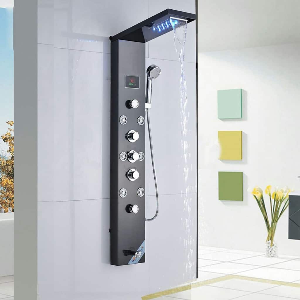 58-inch Matte Black Shower Panel Tower LED Rainfall Shower Head - 20.8 inch×58.6 inch