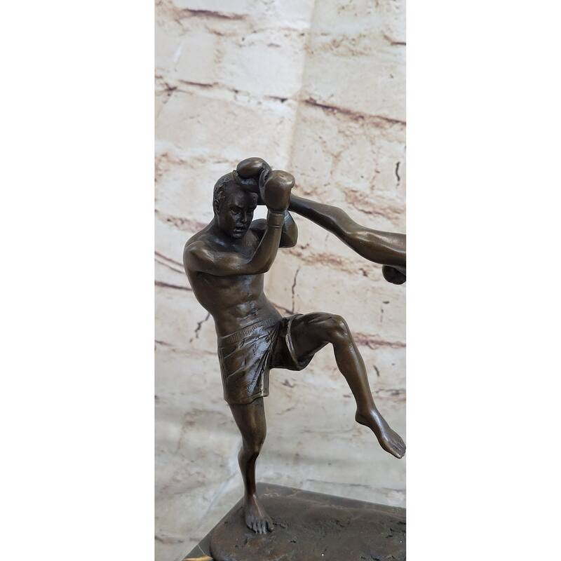 Signed Original Milo Kick Boxer Boxers Bronze Sculpture Marble Base Figurine Art